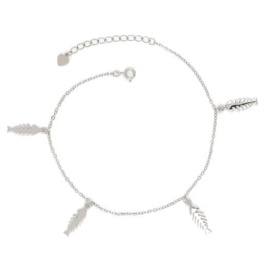 925 Sterling Silver rhodium plated anklet with pendant fishbones