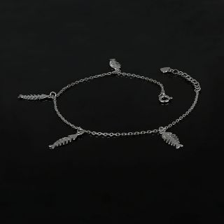 925 Sterling Silver rhodium plated anklet with pendant fishbones - 