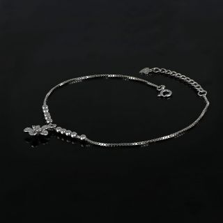 925 Sterling Silver rhodium plated anklet with balls and a flower in the middle - 