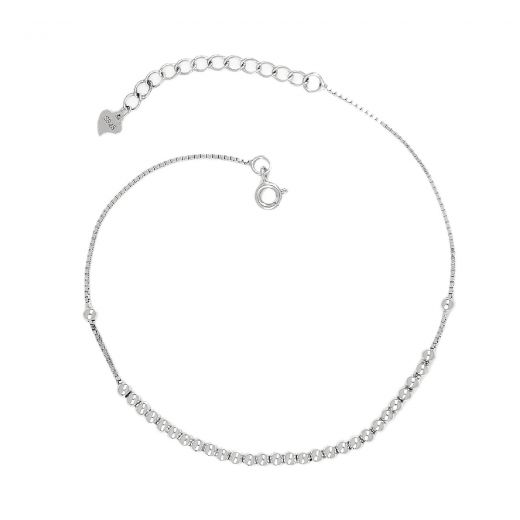 925 Sterling Silver rhodium plated anklet with lots of small balls one next to another