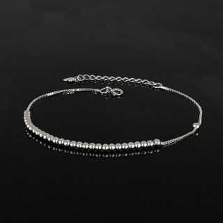925 Sterling Silver rhodium plated anklet with lots of small balls one next to another - 