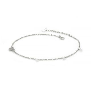 925 Sterling Silver rhodium plated anklet with white crystals and a butterfly - 