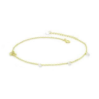 925 Sterling Silver gold plated anklet with white crystals and a butterfly - 