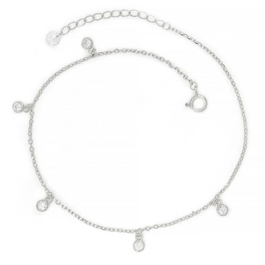 925 Sterling Silver rhodium plated anklet with white crystals