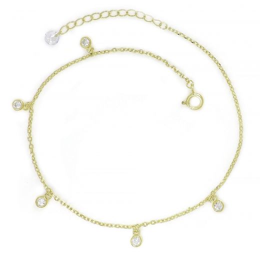 925 Sterling Silver gold plated anklet with white crystals.