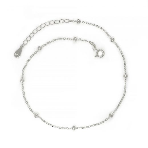 925 Sterling Silver rhodium plated anklet with small balls
