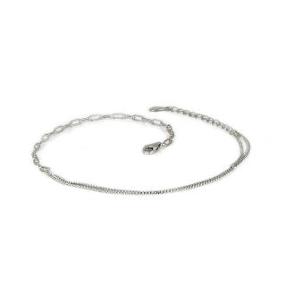 925 Sterling Silver rhodium plated anklet with half double chain and half galvanized chain - 
