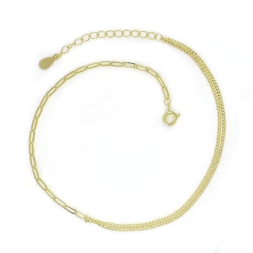 925 Sterling Silver gold plated anklet with half double chain and half galvanized chain