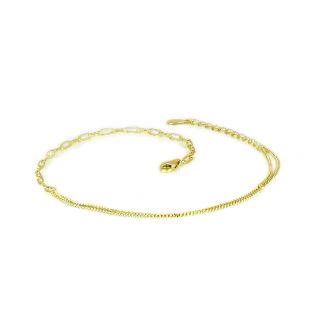 925 Sterling Silver gold plated anklet with half double chain and half galvanized chain - 