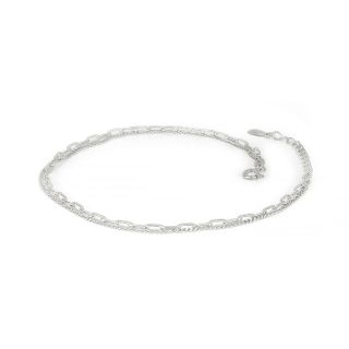 925 Sterling Silver rhodium plated anklet with a double chain and a galvanized chain - 