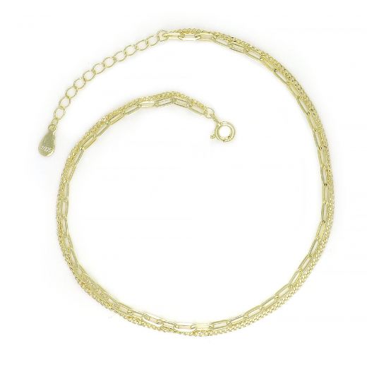 925 Sterling Silver gold plated anklet with a double chain and a galvanized chain