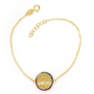 925 Sterling Silver gold plated bracelet with multicolored cubic zirconia