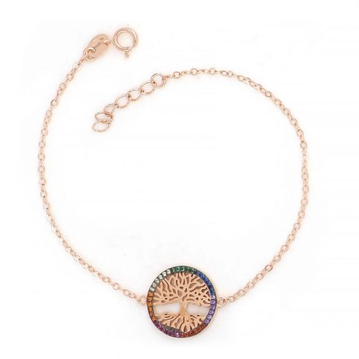 925 Sterling Silver rose gold plated bracelet with cubic zirconia and 14mm tree of life
