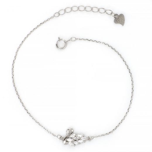 925 Sterling Silver rhodium plated bracelet with swan design and white cubic zirconia