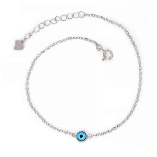 925 Sterling Silver rhodium plated bracelet with an evil eye