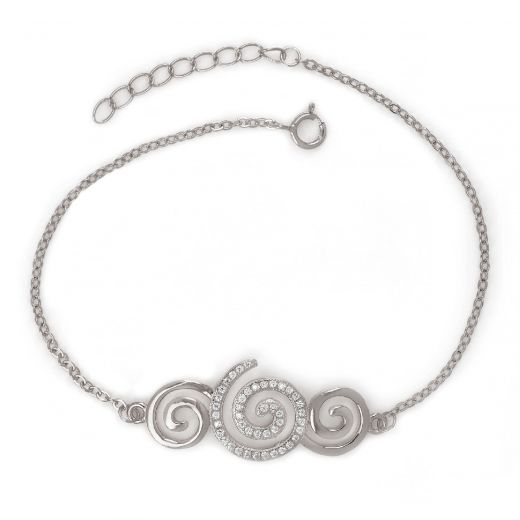 925 Sterling Silver rhodium plated bracelet with cubic zirconia and spiral design