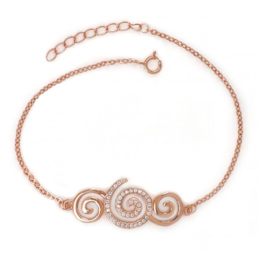 925 Sterling Silver rose gold plated bracelet with cubic zirconia and spiral design