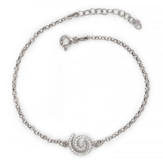 925 Sterling Silver rhodium plated bracelet with spiral design and white cubic zirconia