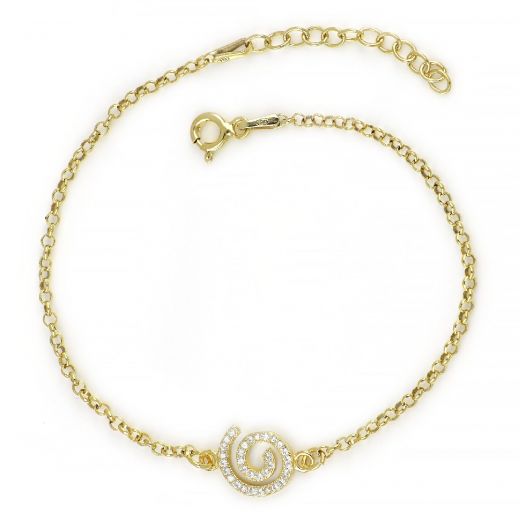 925 Sterling Silver gold plated bracelet with spiral design and white cubic zirconia