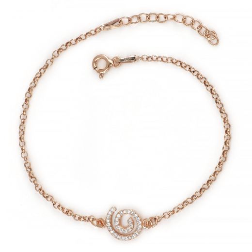 925 Sterling Silver rose gold plated bracelet with spiral design and white cubic zirconia
