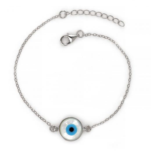 925 Sterling Silver rhodium plated bracelet with evil eye