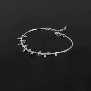 925 Sterling Silver rhodium plated bracelet with leaves and white cubic zirconia - 