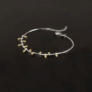 925 Sterling Silver gold plated bracelet with leaves and white cubic zirconia - 