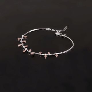 925 Sterling Silver rose gold plated bracelet with leaves and white cubic zirconia - 