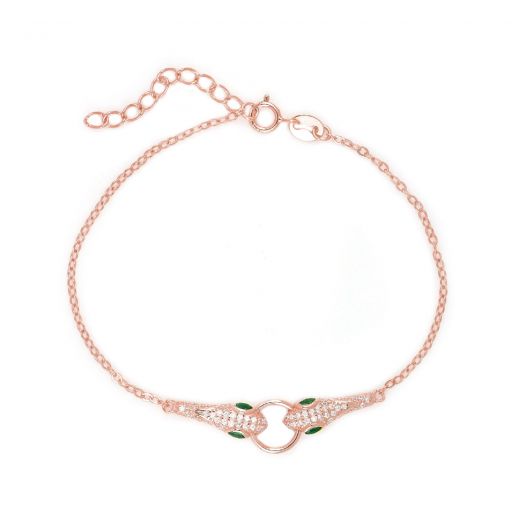 925 Sterling Silver rose gold plated bracelet with snakes design and cubic zirconia