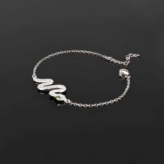 925 Sterling Silver rhodium plated bracelet with snake and cubic zirconia - 
