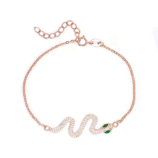 925 Sterling Silver rose gold plated bracelet with snake and cubic zirconia