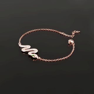 925 Sterling Silver rose gold plated bracelet with snake and cubic zirconia - 