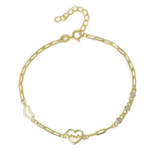 925 Sterling Silver gold plated bracelet with heart design with cardiogram and white cubic zirconia