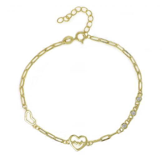 925 Sterling Silver gold plated bracelet with heart design with cardiogram and white cubic zirconia