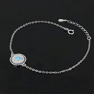 925 Sterling Silver rhodium plated bracelet with blue cubic zirconia, crystals and evil eye - 
