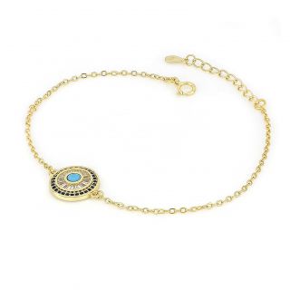 925 Sterling Silver gold plated bracelet with blue cubic zirconia, crystals and evil eye - 