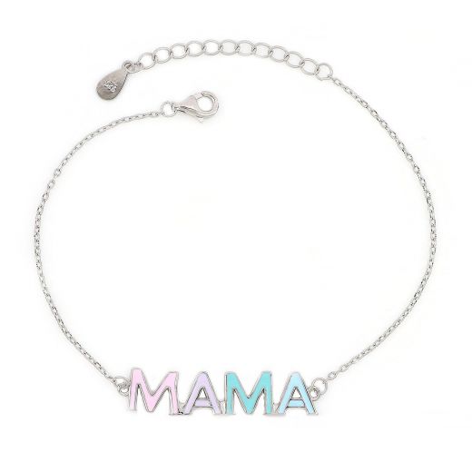 925 Sterling Silver rhodium plated bracelet with the word MOM