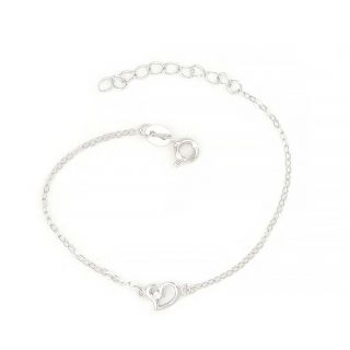 925 Sterling Silver rhodium plated kids bracelet, with a heart and cubic zirconia