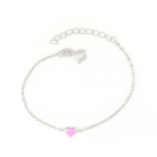 925 Sterling Silver rhodium plated kids bracelet, with a pink heart and cubic zirconia 925 Sterling Silver rhodium plated kids bracelet, with a pink heart and cubic zirconia