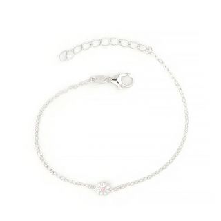 925 Sterling Silver rhodium plated kids bracelet, with a daisy of enamel