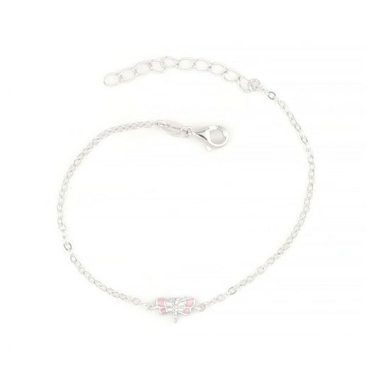 925 Sterling Silver rhodium plated kids bracelet, with a dragonfly