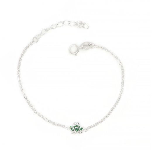 925 Sterling Silver rhodium plated kids bracelet, with a frog
