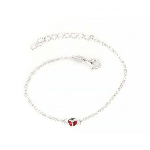 925 Sterling Silver rhodium plated kids bracelet, with a ladybird beetle