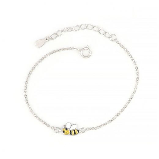 925 Sterling Silver rhodium plated kids bracelet, with a honey bee