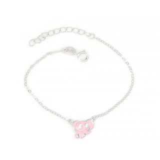 925 Sterling Silver rhodium plated kids bracelet, with a pink elephant