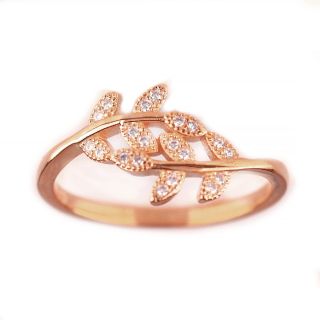 Δακτυλίδι ασημένιο επιροδιωμένο σε ροζ επιχρύσωμα με ζιργκόν και  φυλλαράκια