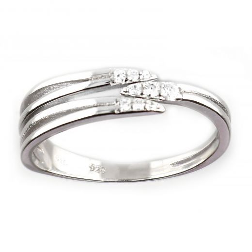 925 Sterling Silver rhodium plated ring with design and cubic zirconia