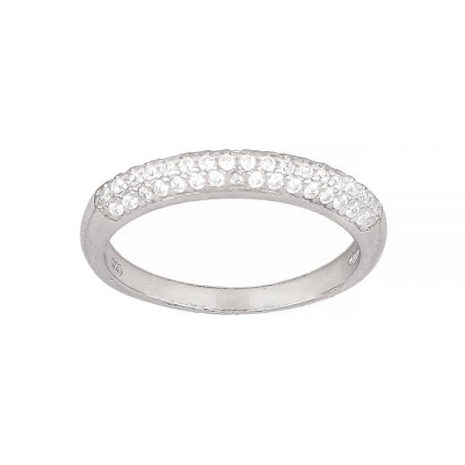 925 Sterling Silver rhodium plated ring with white cubic zirconia