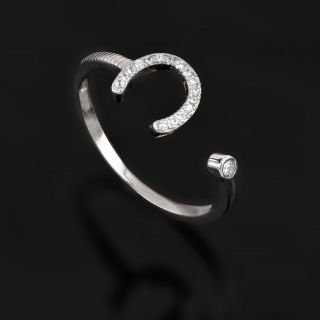 925 Sterling Silver rhodium plated ring with horseshoe design and cubic zirconia - 