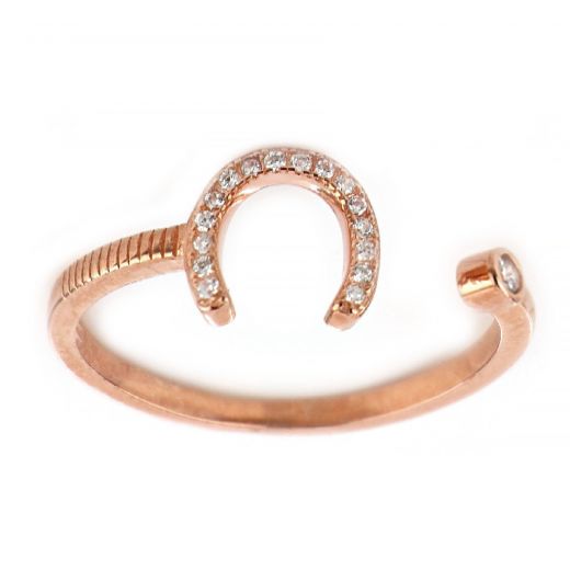 925 Sterling Silver rose gold plated ring with white cubic zirconia and horseshoe design